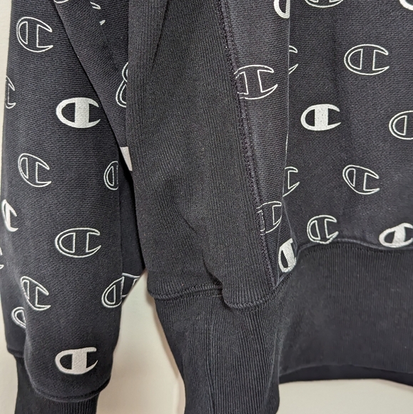 Champion Sweatshirt Men's Size Medium Crew Black White All Over Logo - Picture 6 of 8